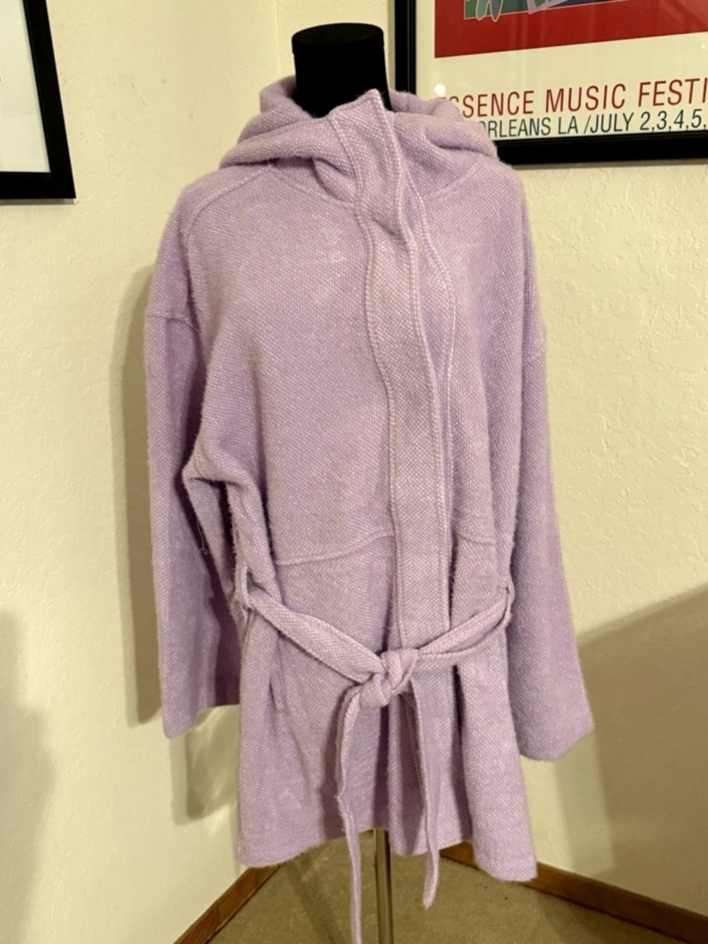 Stoosh Premium Hooded Wrap Coat Belted Minimalist Chic Lavender Various Sizes